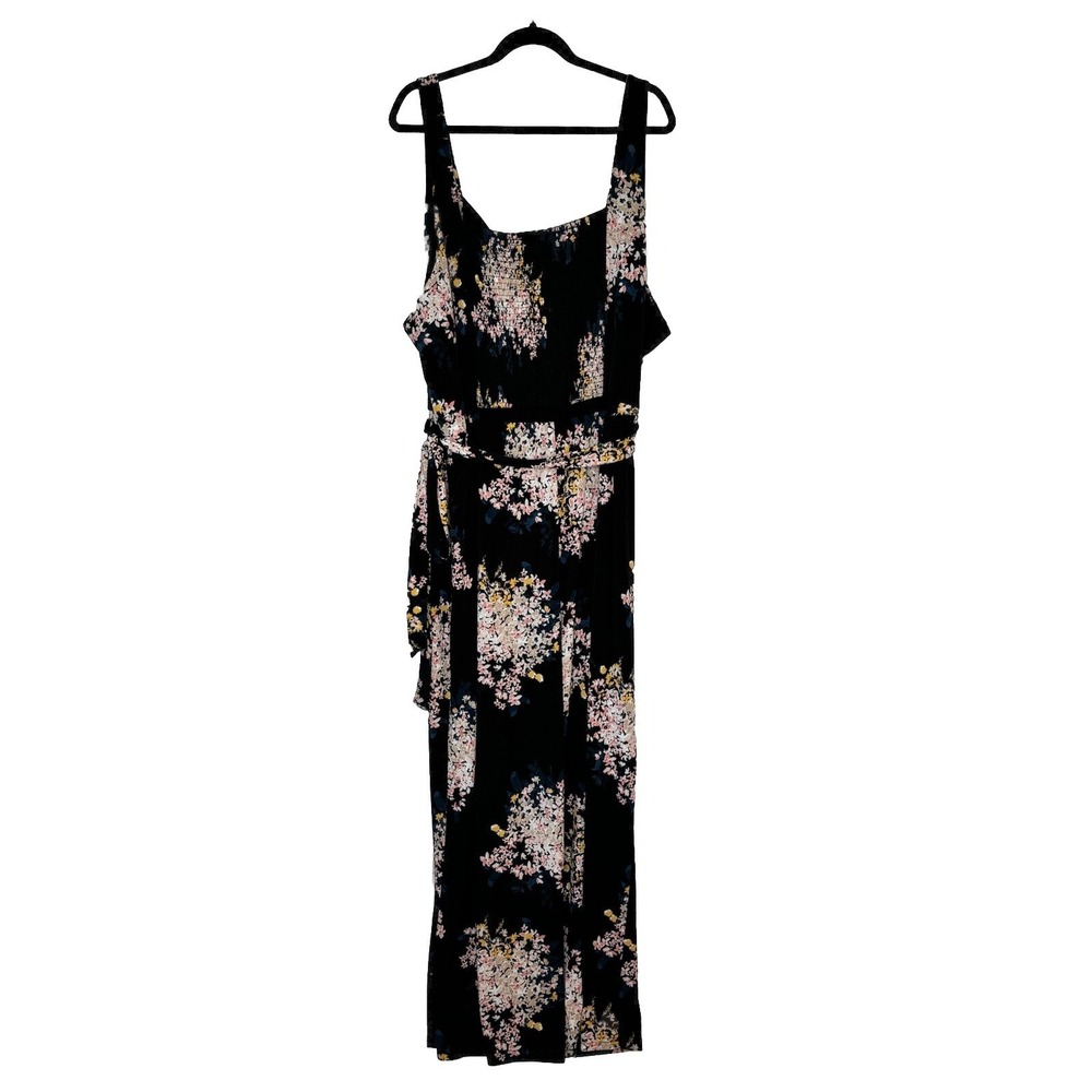 Maurices‎ Jumpsuit 3X Black Pink Floral Smocked Back Sleeveless Wide Leg NWT